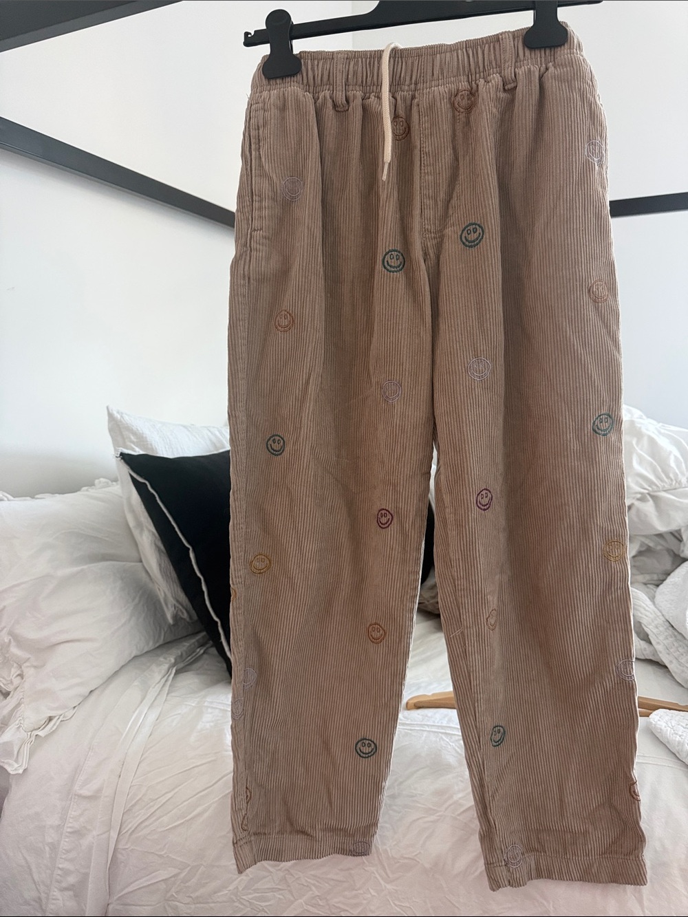 Urban Outfitters Tan Corduroy Smile-Embroidered Drawstring Pants